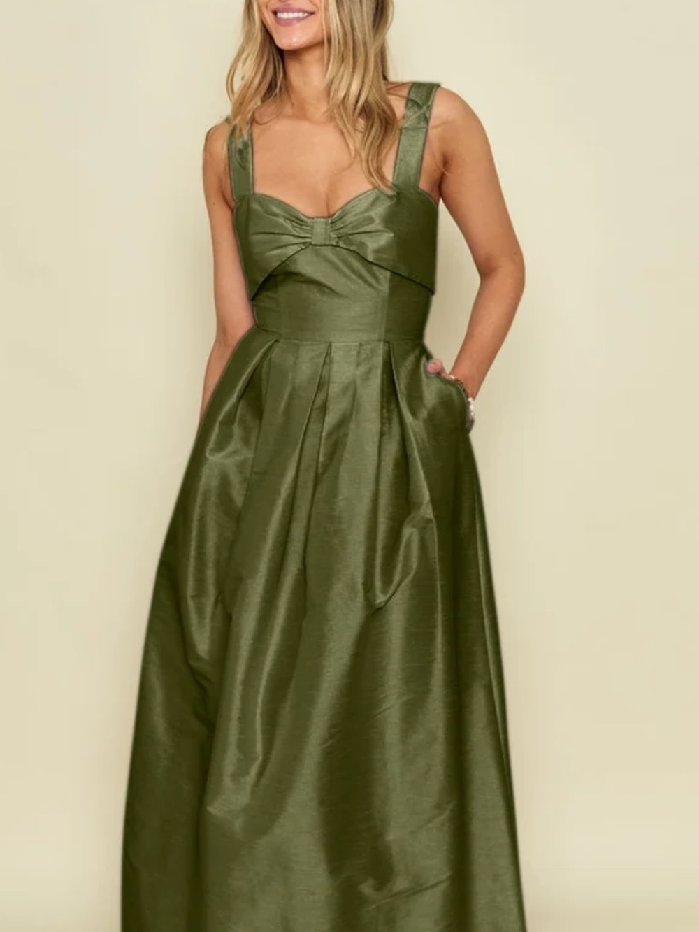 Lulakate Grace Dress in Greenery Shantung
